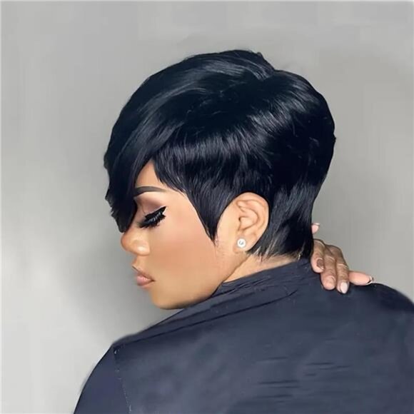 Side Part Pixie Cut Wigs for Black Women Natural 1B Color Short Layered Pixie main image 5